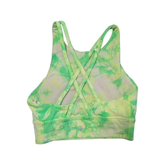 Lululemon Energy Bra High Neck Long Line Shibori Green Tie Dye WOmens 4 Sports - Picture 2 of 5